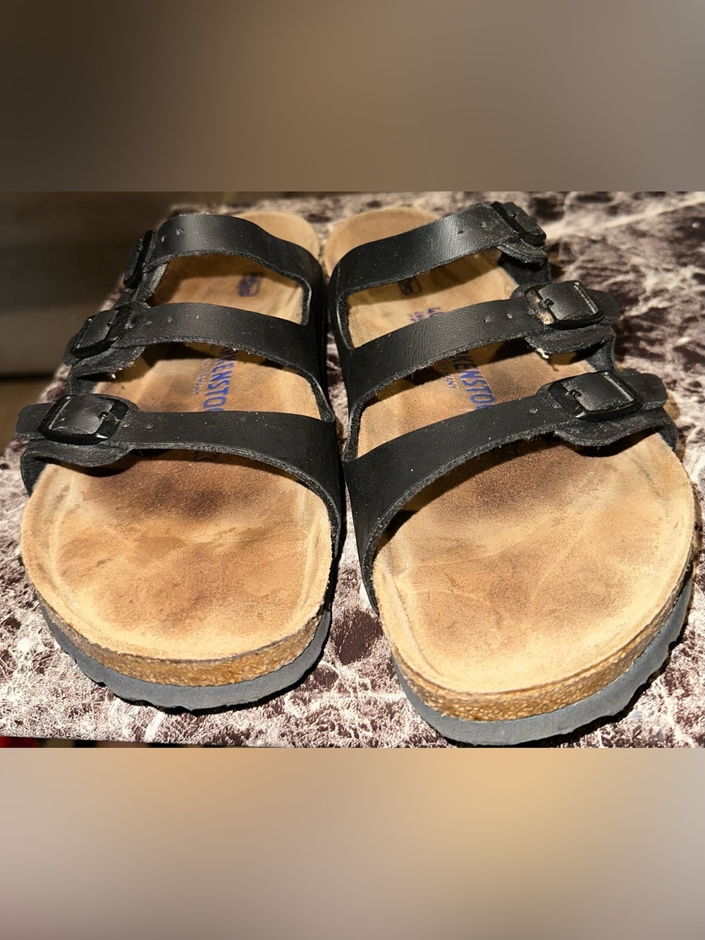 Black Triple-Strap Cork Footbed Sandals by Birkenstock